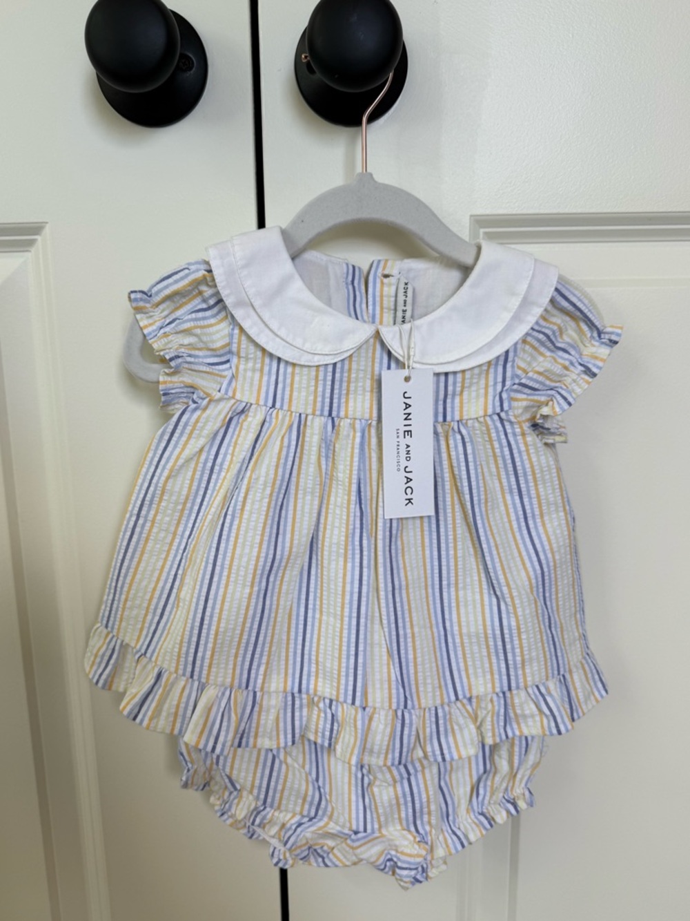 Janie and Jack Baby Girl Striped Bloomer Set 6-12M NWT Peter Pan Collar Blue